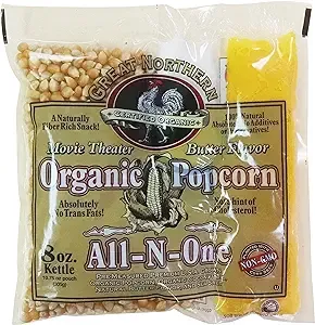 4147 Certified Organic 8 oz Movie Theater Great Northern Popcorn Portion Packs