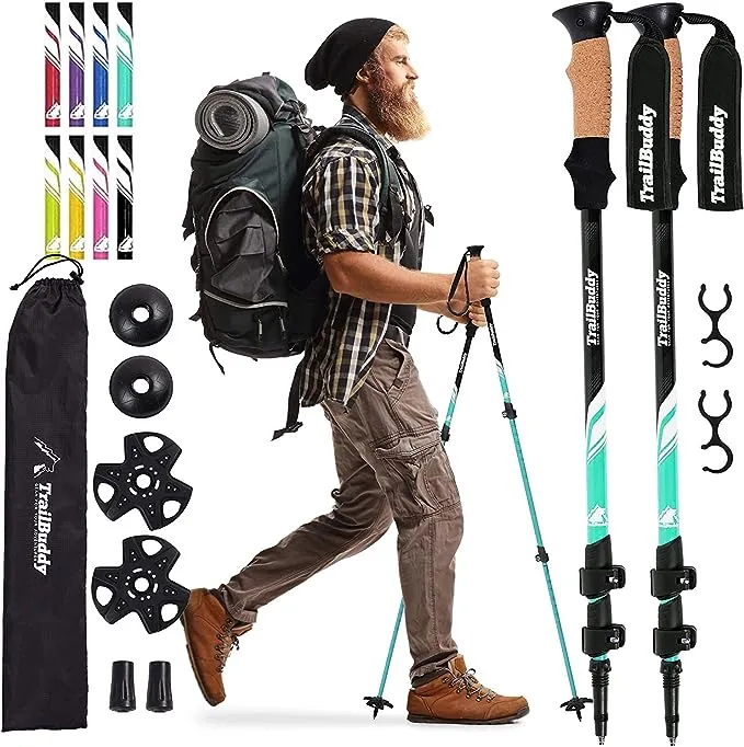 Trailbuddy Trekking Poles 2-Pc Pack Adjustable Hiking or Walking Sticks Strong