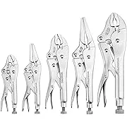 WORKPRO 5-Piece Locking Pliers Set, Pliers Tool Set, Vice Grips with Chrome-vanadium Steel, 5/7/10 inch Curved Jaw Pliers, 6.5/9 inch Long Nose Pliers