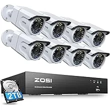 ZOSI 4K Ultra HD Security Camera System,4pcs 8MP IP66 Weatherproof Outdoor Surveillance Bullet Cameras,Color Night Vision,Human Detection,8 Ports 16CH 4K Video NVR with 2TB HDD for 24/7 Recording