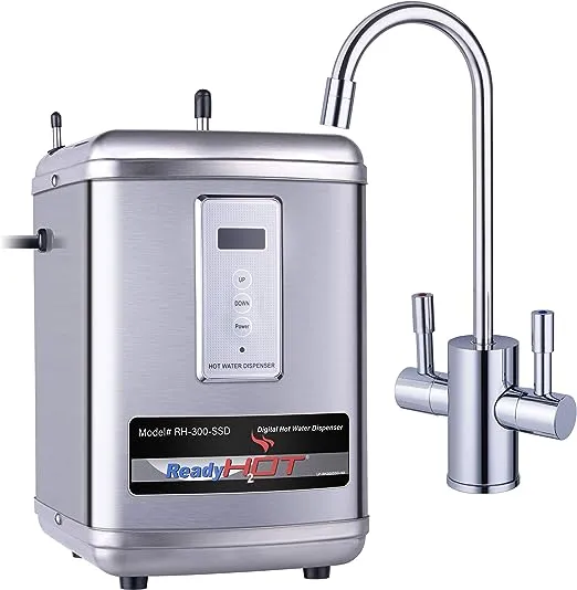 Ready Hot 41-RH-300-F560-BN Instant Hot Water Dispenser System, 2.5 Quarts, Digital Display Dual Lever Hot and Cold Water Faucet Brushed Nickel