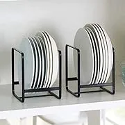 4PCS Plate Holders Organizer, Metal Dish Storage Dying Display Rack for Cabinet, Counter and Cupboard - Black， 2 Small and 2 Large