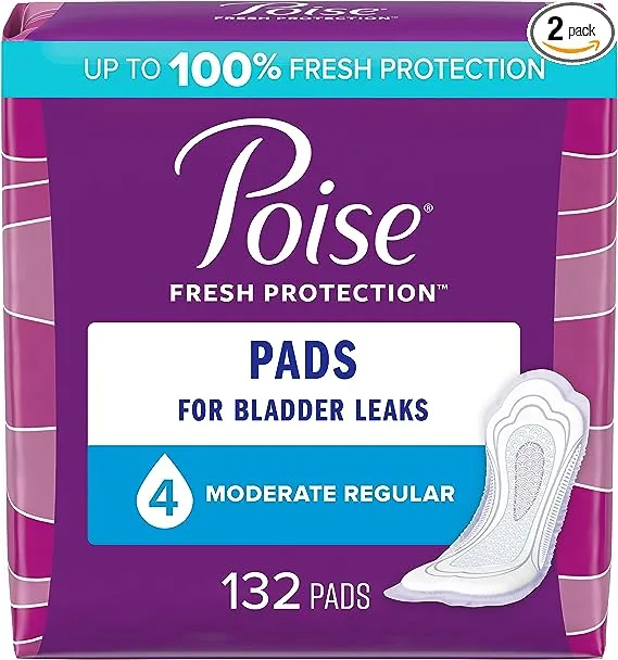 Poise Incontinence Pads & Postpartum Incontinence Pads, 4 Drop Moderate Absorbency, Regular Length, 132 Count