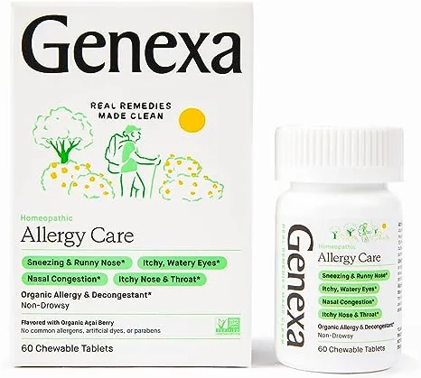 Genexa Homeopathic Allergy Medicine: Certified Organic, Physician Formulated, Natural, Non-Drowsy, Non-GMO Verified Decongestant. Helps Provide Seasonal Allergy Relief 60 Chewable Tablets