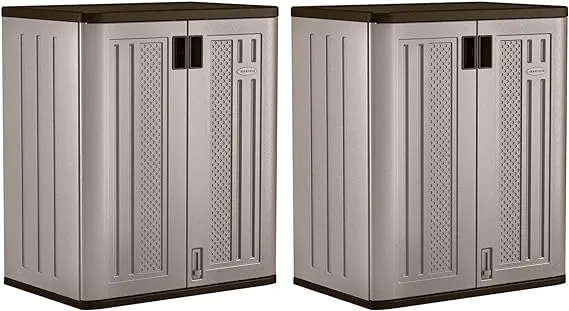 Suncast 9 Cu Ft Heavy Duty Resin Garage Base Storage Cabinet, Platinum (2 Pack)