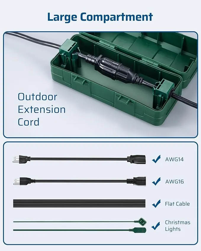 DEWENWILS Outdoor Extension Cord Cover, Weatherproof Connection Box with PP Material, Waterproof Electrical Cord Protector (3 Pack)-HCSS03G