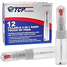 TCP Global Fillable 2-in-1 Paint Touch-Up Applicator Pens (Box of 12) - Precision Fine Tip Writer Pen Brush - 10ml Bottle, Mixing Ball - Fix Auto Paint Chips, Scratches, Stone Chips, Car Detail Repair