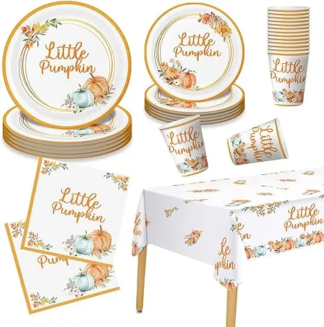 Little Pumpkin Baby Shower Party Decorations Set Serves 25, Little Pumpkin Baby Shower Plates and Cups, A Little Pumpkin is On The Way Baby Shower, Boy Girl Little Pumpkin 1st Birthday Party Supplies