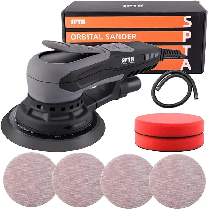 Electric Orbit Sander, SPTA 350W 150mm Random Orbit Sander, Variable Speed 4000-10000RPM, Digital Display Speed Controller, 5.0mm Orbit with Sandpapers