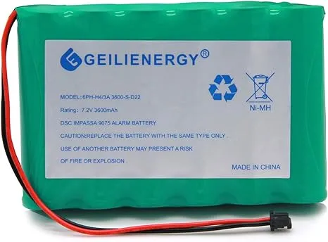 GEILIENERGY 6PH-H-4/3A3600-S-D22 7.2v 3600mAh Ni-MH Battery Compatible with DSC IMPASSA 9057 Battery Wireless Security System