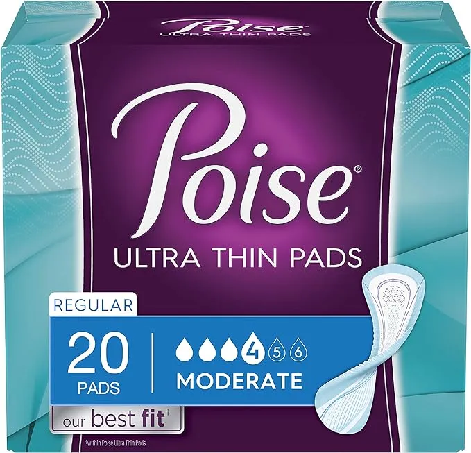 Poise Ultra Thin Pads Long Length Light Absorbency 24 Count (2 Pack)