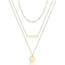 Turandoss Dainty Layered Choker Necklace, Handmade 14K Gold Plated Y Pendant Necklace Multilayer Bar Disc Necklace Adjustable Layering Choker Necklaces for Women