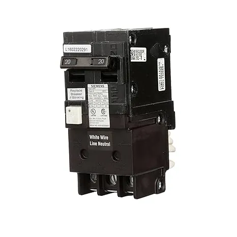 Siemens QF220A QF220 Ground Fault Circuit Interrupter, 20 Amp, 2 Pole, 120 Volt, 10,000 AIC, Color