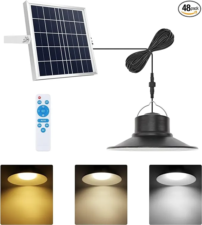 NIORSUN Solar Lights Outdoor, LED Solar Pendant Light 3000K|4000K|5000K| Dimmable Lighting with Remote Control, 16.4ft Cable IP66 Waterproof for Patio, Garage, Camp, Chicken Coop, Shed Barn