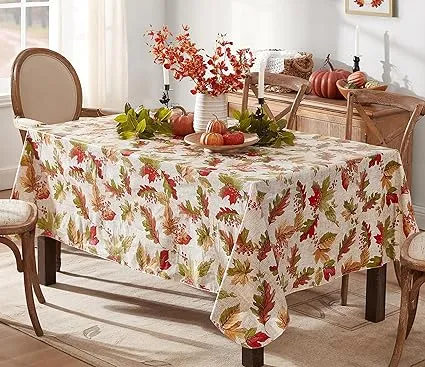  and Leaf Print Autumn Vinyl 60 In x 102 In Oblong/Rectang<wbr/>le Rustic Fall Acorn