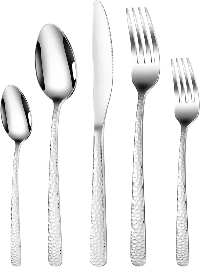 Hammered Silverware Set, 30 Pieces Flatware Set Service for 6, 18/10 Premium ...