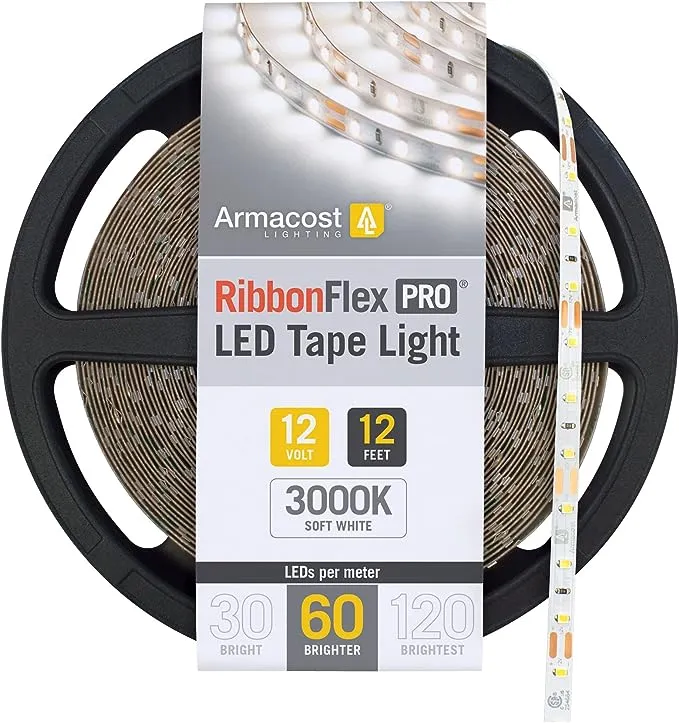 Armacost Lighting RibbonFlex Pro 12-Volt White Tape Strip Light 60 LEDs/m, 2700K Warm White, 65.6 ft (20M) 132260