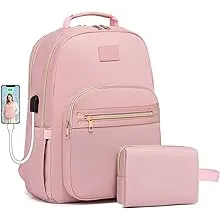 Pink Laptop Backpack for Women 15.6 inch Adult Back Pack Travel Work Anti-theft College Bags Business Computer Backpacks Purse with USB Charging Port BackPack