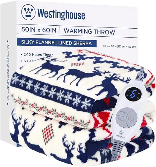 Westinghouse Electric Blanket Heated Throw Blanket, Elk Flannel to Sherpa Heating ...