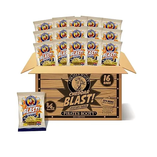 Pirate's Booty Cheddar Blast Cheese Puffs, Gluten Free, Healthy Kids Snacks, 0.75oz Individual Size Snack Bags (16 Count)Pirate's Booty Cheddar Blast Cheese Puffs, Gluten Free, Healthy Kids Snacks, 0.75oz Individual Size Snack Bags (16 Count)