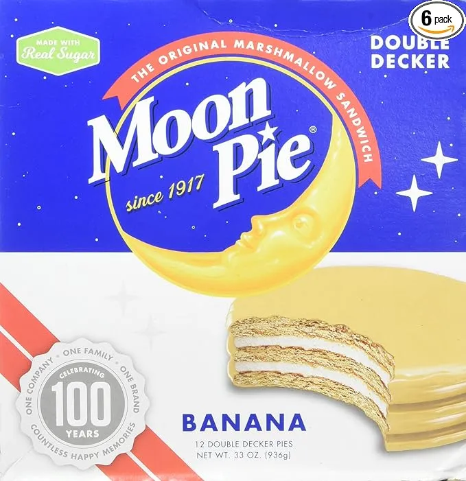 MoonPie Double Decker Banana Marshmallow Sandwich - 2oz, 12Count Box ( 72Count Total) | Double Layer Banana Covered Graham Cracker & Marshmallow Pie, 2.06 Pound (Pack of 6)