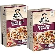 Quaker Raisin, Date & Walnut 100% Whole Grains Fiber Instant Oatmeal - 2 Boxes (26 oz)