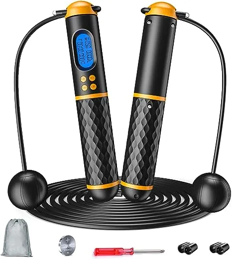 Smart Jump Rope, Fitness Skipping Rope with Weight/Lap/Time/Calorie Record, Adjustable Digital Counting Jump Ropes for Home Gym, Cordless Jumping Rope for Men Women Kids Fitness Exercise Training