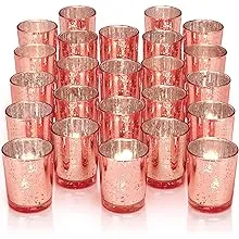 24Pcs Rose Gold Votive, Mercury Glass, Tealight Candle Holder for Wedding Centerpieces, Party Decor & Table Centerpiece