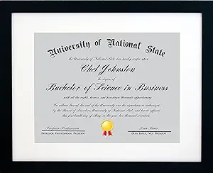 11x14 Black Certificate Document Frame Mat to 8.5x11 - Wide Molding - Includes Attached Hanging Hardware and Desktop Easel - Display Certificates, Documents, Diploma, an 11 x 14 or 8.5 x 11 Inch Photo