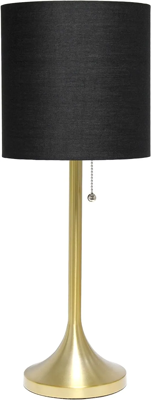 Simple Designs Gold Tapered Table Lamp with White Fabric Drum Shade