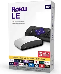 Roku LE HD Streaming Media Player with High Speed HDMI Cable and Simple Remote White Device Only