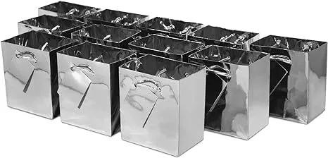 Occasionall- Extra Small Silver Foil Gift Bags with Handles 12 Pcs 4x2.75x4.5, Size: 4x2.75x4.5, 4x2.75x4.5, 4x2.75x4.5