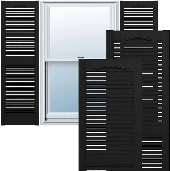 Ekena Millwork Lifetime Vinyl LL1S12X08000BL Standard Cathedral Top Center Mullion, Open Louver Vinyl Shutters, w/Installation Shutter-Lok's & Matching Screws (Per Pair), 12"W x 80"H, Black