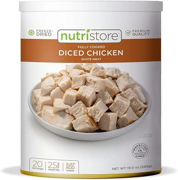 Nutristore Freeze-Dried Chicken | Emergency Survival Bulk Food Storage Meat | Perfect for Lightweight Backpacking, Camping & Home Meals | USDA Inspected | 25-Year Shelf Life