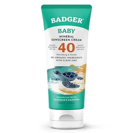 Badger, Crème solaire minérale pour bébé, FPS 40, camomille et souci, 87 ml