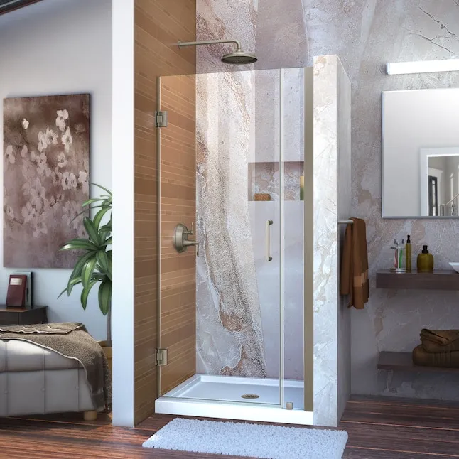 DreamLine Unidoor Brushed Nickel 35-in to 36-in W x 72-in H Frameless Hinged Shower Door Lowes.com