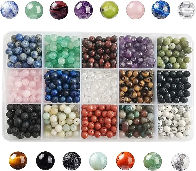 GangGangHao 750pcs Real Natural Round Stone Beads Smooth Crystals Loose Gemstone ...