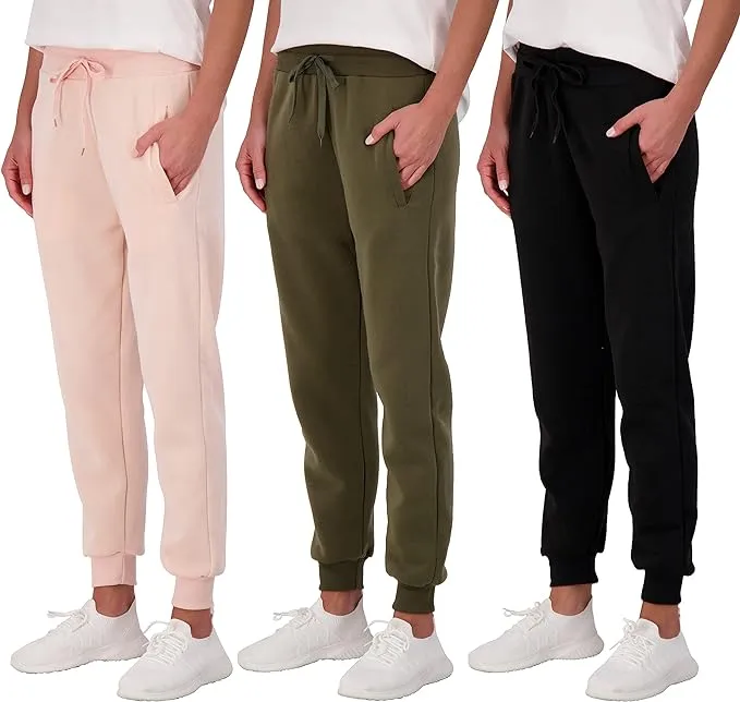 Real Essentials 3 Pack: Women's Relaxed Fit Comfortable Fleece Jogger Sweatpants ...