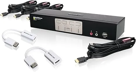 IOGEAR 4-Port HDMI and DisplayPort KVMP Kit with USB Hub and Audio, w/Full Set of Cables, (GCS1794DPKIT TAA Compliant)