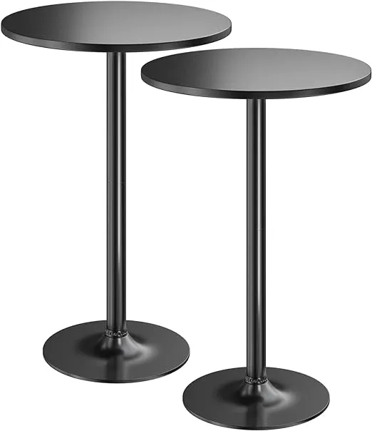 Furmax Bistro Pub Table 2 Pack Round Bar Height Cocktail Table Metal Base MDF Top Obsidian Table with Black Leg 23.8-inch Top, 39.5-Inch Height