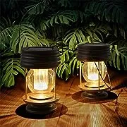 pearlstar Solar Lantern Outdoor Waterproof Hanging Solar Garden Lights - 2 Pack Solar Powered Landscape Christmas Lanterns with Retro Design for Patio, Yard, Garden and Pathway Decor (Warm Light)