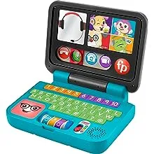 Fisher-Price Laugh & Learn Baby to Toddler Toy Let's Connect Laptop Pretend Computer with Smart Stages for Ages 6+ Months