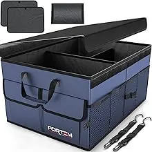 FORTEM Car Trunk Storage Organizer, Collapsible Multi Compartment , SUV Trunk Organizer, Non Slip Bottom, Adjustable Securing Straps, Foldable Cover (Blue, Large Size)FORTEM Car Trunk Storage Organizer, Collapsible Multi Compartment , SUV Trunk Organizer