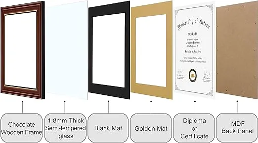 8.5x11 Diploma Degree Frame with Red Mat or Display 11x14 Certificates without Mat,Solid Wood,Black Finish with Intricate Black Rope Detail,UV Protection Acrylic