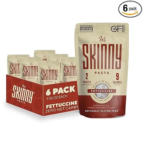 It's Skinny Organic Fettuccine Pasta - Pre-Cooked Konjac Pasta Noodles, Low Carb & Low Calorie High Fiber, Sugar Free & Gluten Free Vegan Pasta, Keto