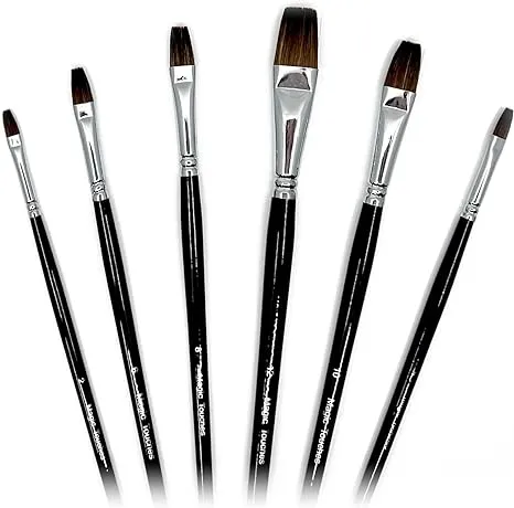 Magic Touches Artist Oil Paint Brush Set 6 Sizes Natural Sable Flat Tip Absorp