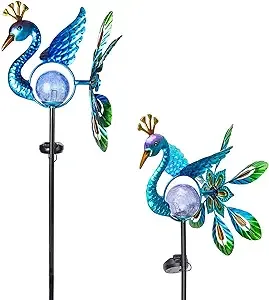 TLKJ Peacock Wind Spinner Solar Garden Stake Lights