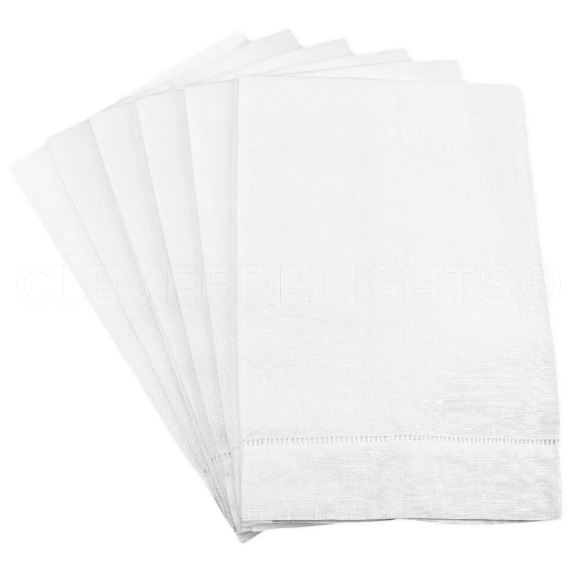 CleverDelights White Linen Hemstitched Hand Towels