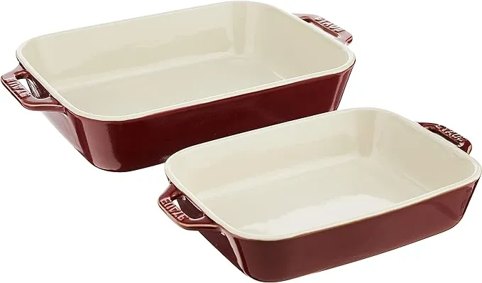 Staub Ceramic 2 Piece Rectangular Baking Dish Set, Rustic Red