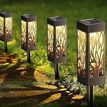 BEAU JARDIN 8 Pack Solar Landscape Lights Bright Pathway Outdoor Garden Stake Glass Stainless Steel Waterproof Auto On/Off White Solar Powered Decorative Lighting for Yard Patio Walkway Black BG319